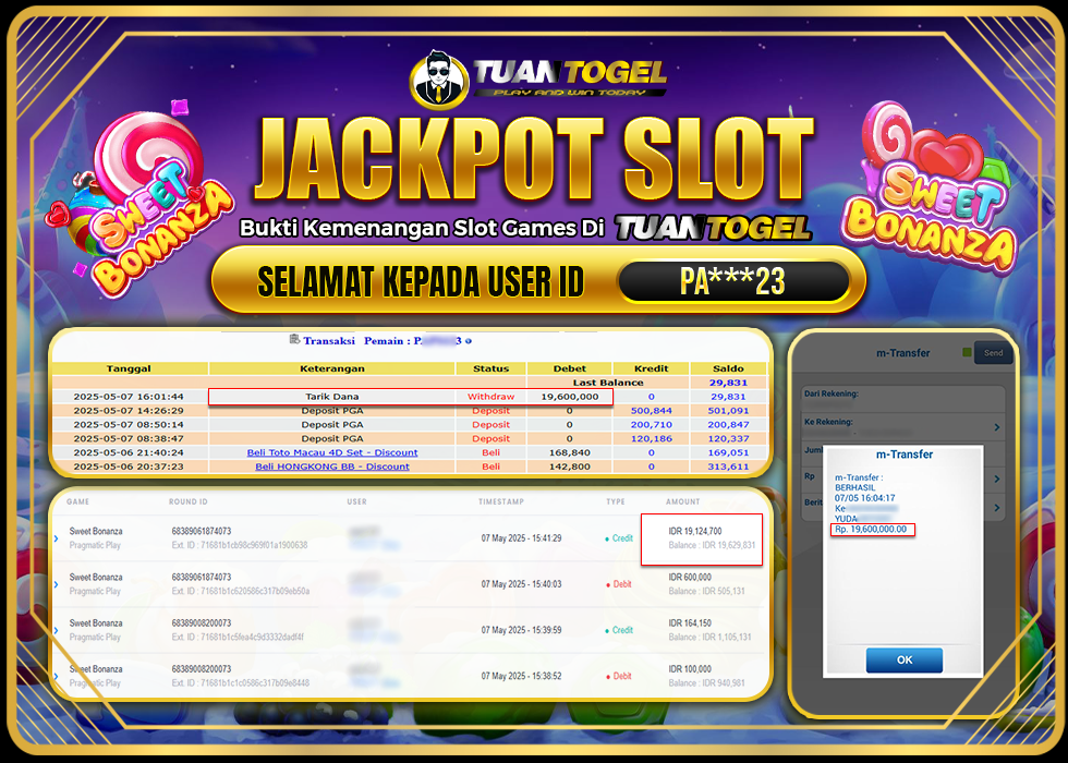 TUANTOGEL JACKPOT SLOT SWEET BONANZA Rp19.600.000